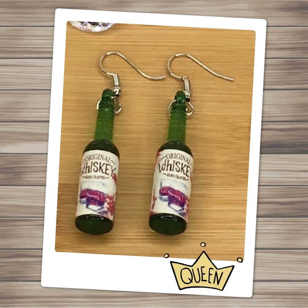 Whiskey Earrings Green Bottle - Picture 2 of 6